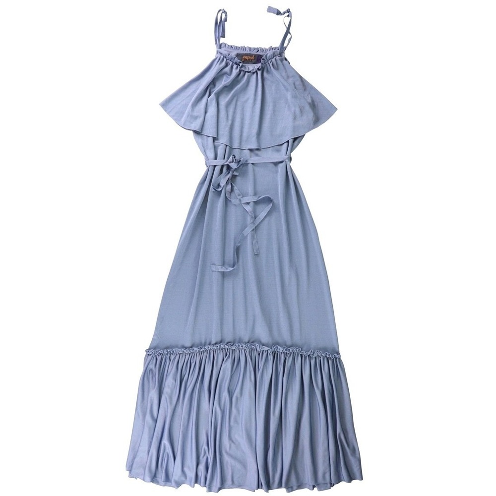 FREE PEOPLE Maxi Dress Womens XS periwinkle Blue Ruffle Halter Tiered OB821132 - Picture 3 of 7